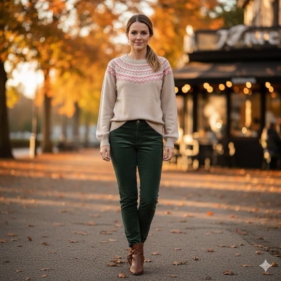 belle by belldini Sweaters - Belle by belldini Beige and Pink Patterned Sweater